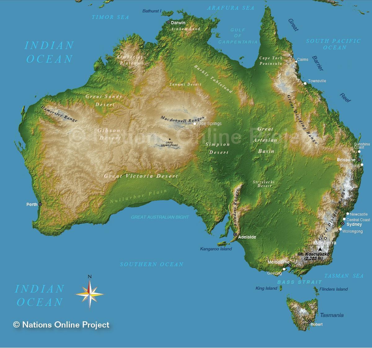Bergen in Australië kaart