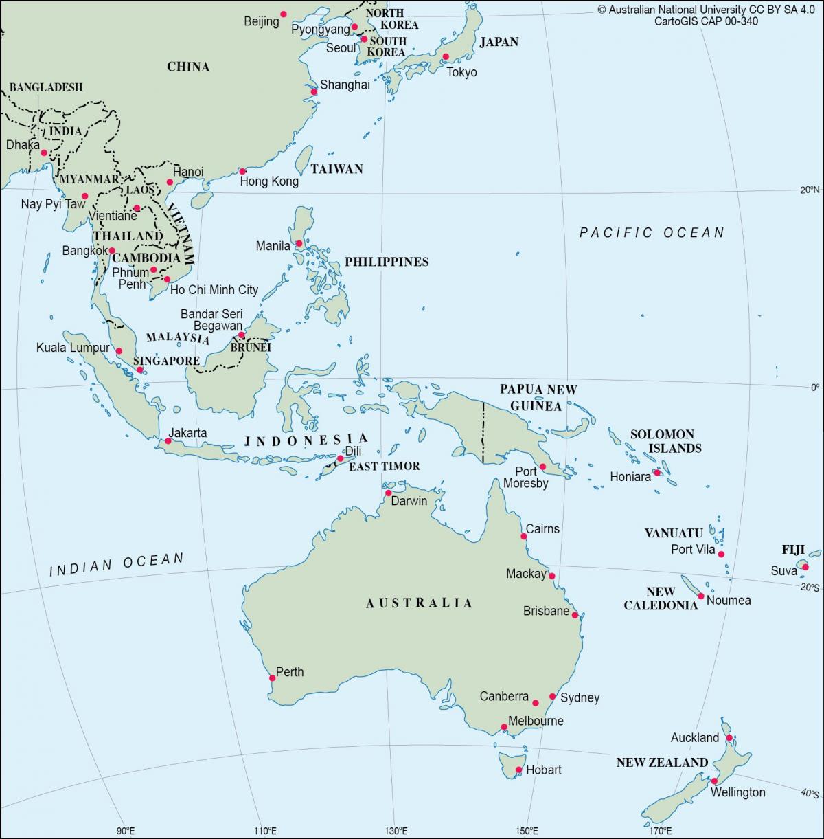 Australië locatie op de kaart van Oceanië
