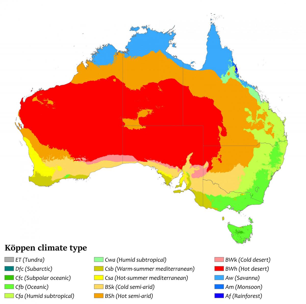 Australië temperatuurkaart
