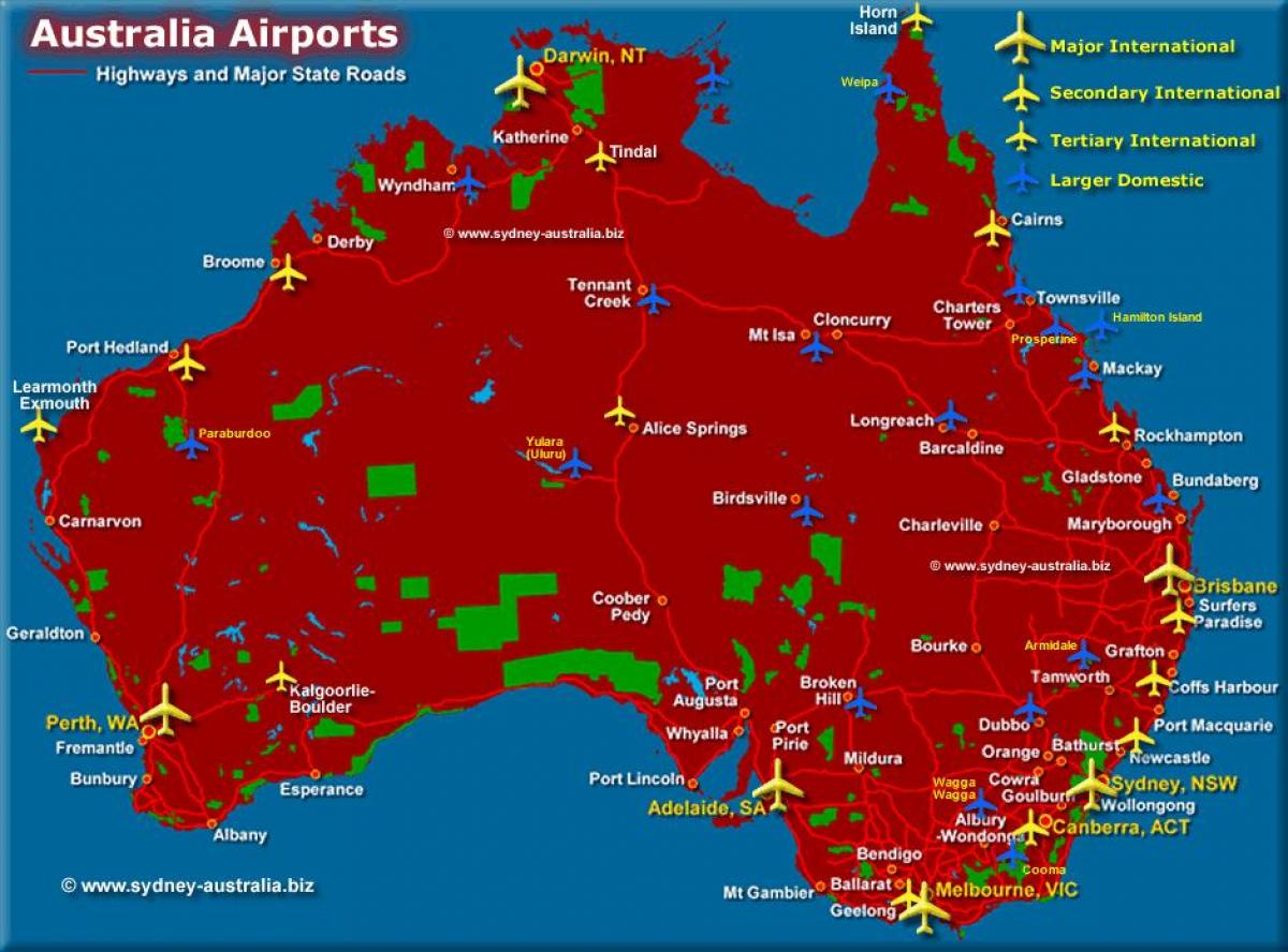 Kaart van Australische luchthavens