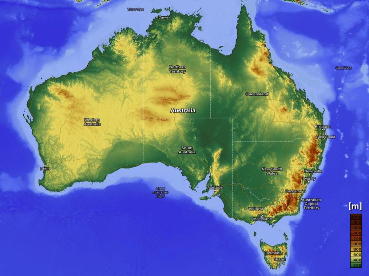 Topografische kaart van Australië