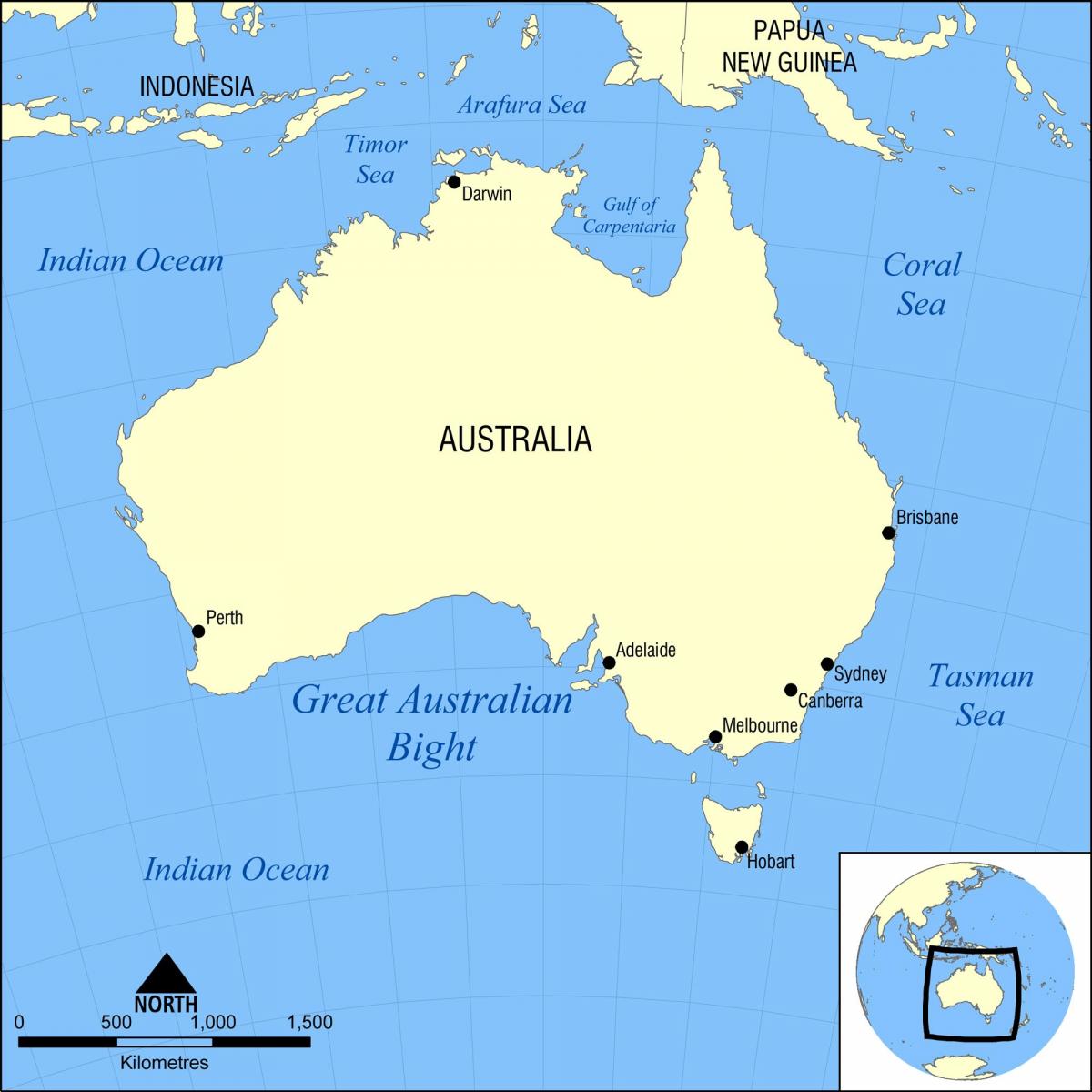 Kaart van Australië en aangrenzende landen